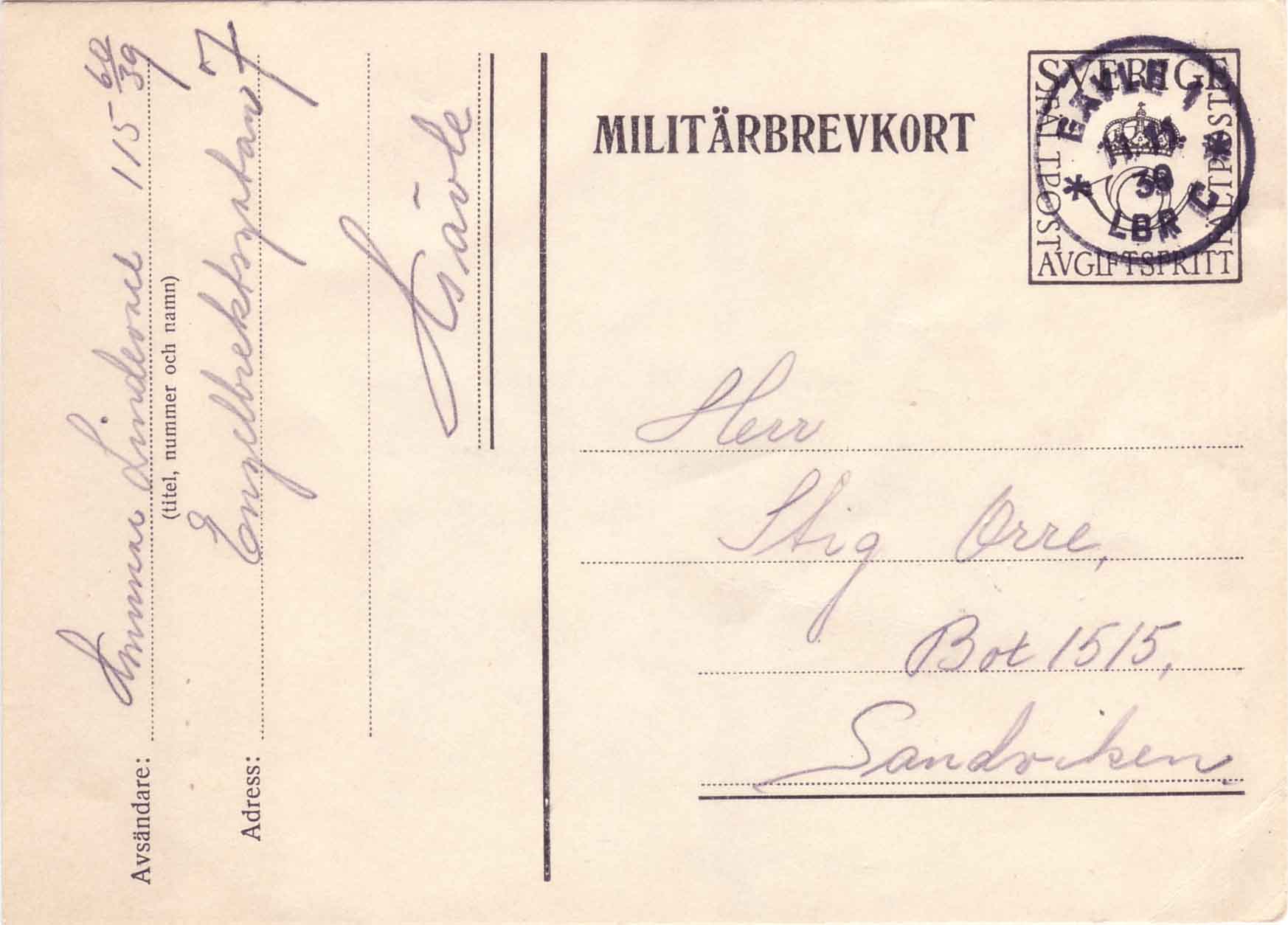 Militärkortbrev MbK 5A