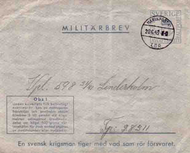 Militärbrev med stämpeln Marinpost 41